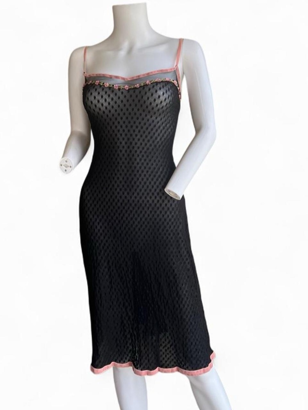 Betsey Johnson Black Sheer Slip with Pink Trim